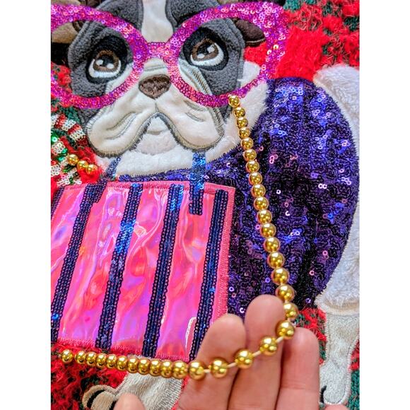 Ugly Christmas Sweater3X Embellished French Bulldog Glasses Purse Red Green GLTR - Picture 4 of 10